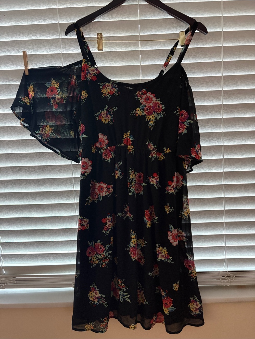 Forever 21 Black One-Shoulder Floral Dress with Pink & Yellow Blooms